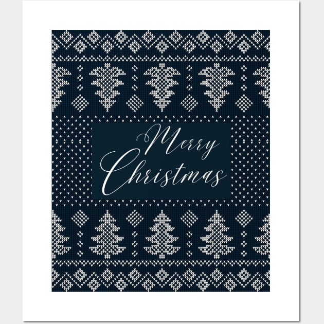 Black and White Ugly sweater Pattern Merry Christmas Wall Art by ARTSYVIBES111